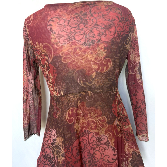 Y2K Womens Floral Asymmetrical Sheer Babydoll Top Size S Forest Fairy Whimsigoth - Picture 8 of 11